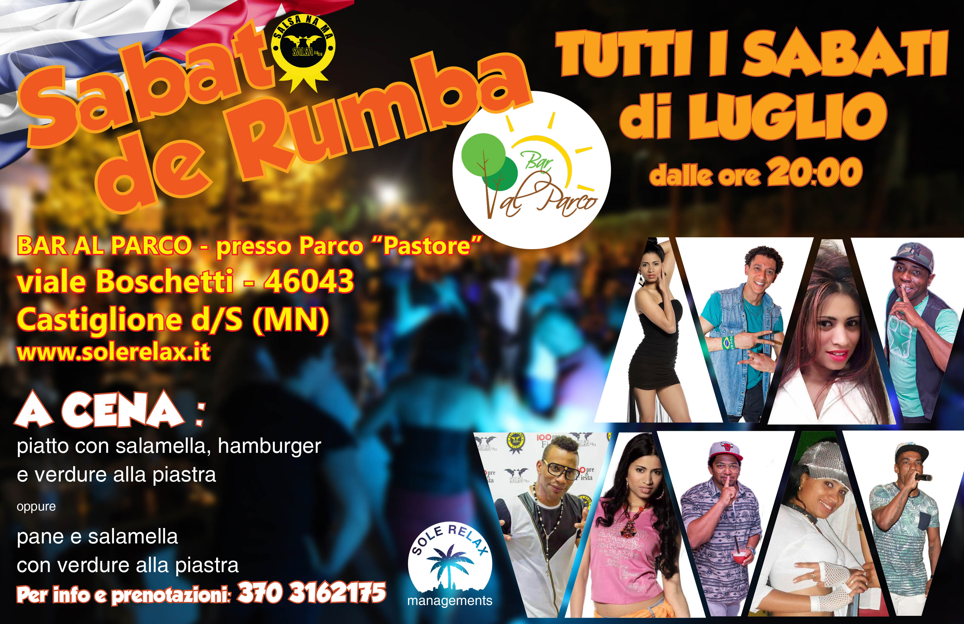 Tutti i Sabati di Luglio - Sabato de Rumba Parco Pastore - Bar al Parco Pastore - Castiglione delle Stiviere - Sole Relax - Vi aspettiamo in particolare l'ultimo Sabato di Luglio