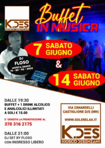 buffet in musica giugno 2025 Sabato 7 e Sabato 14 con dj floso