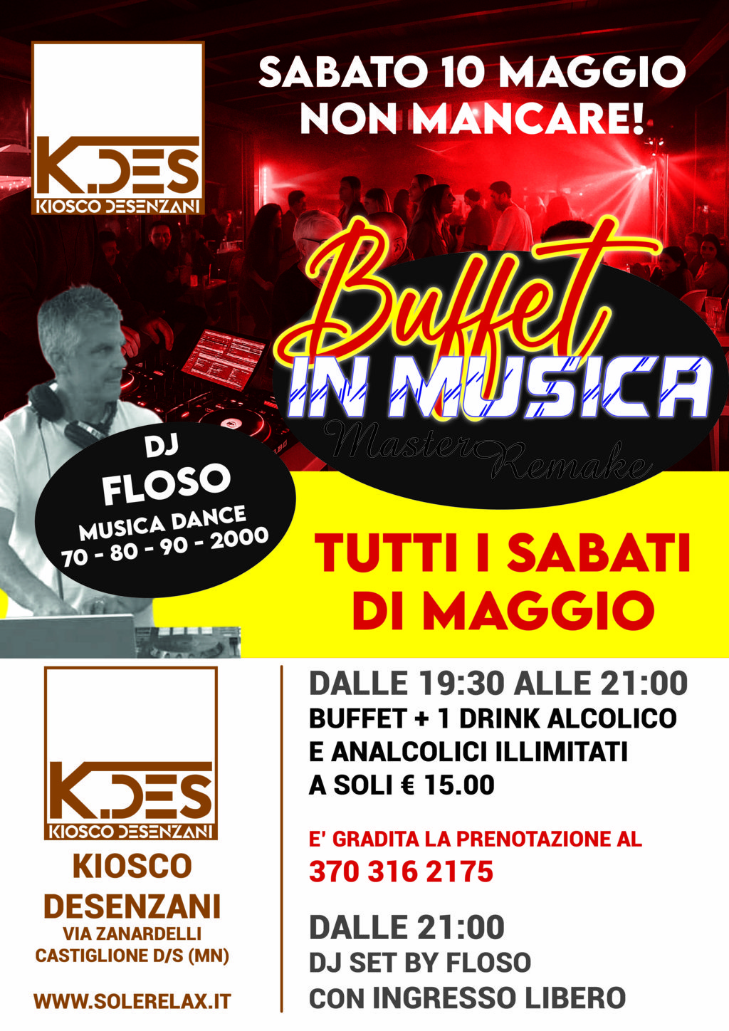 buffet in musica sabato 10 maggio al k.des