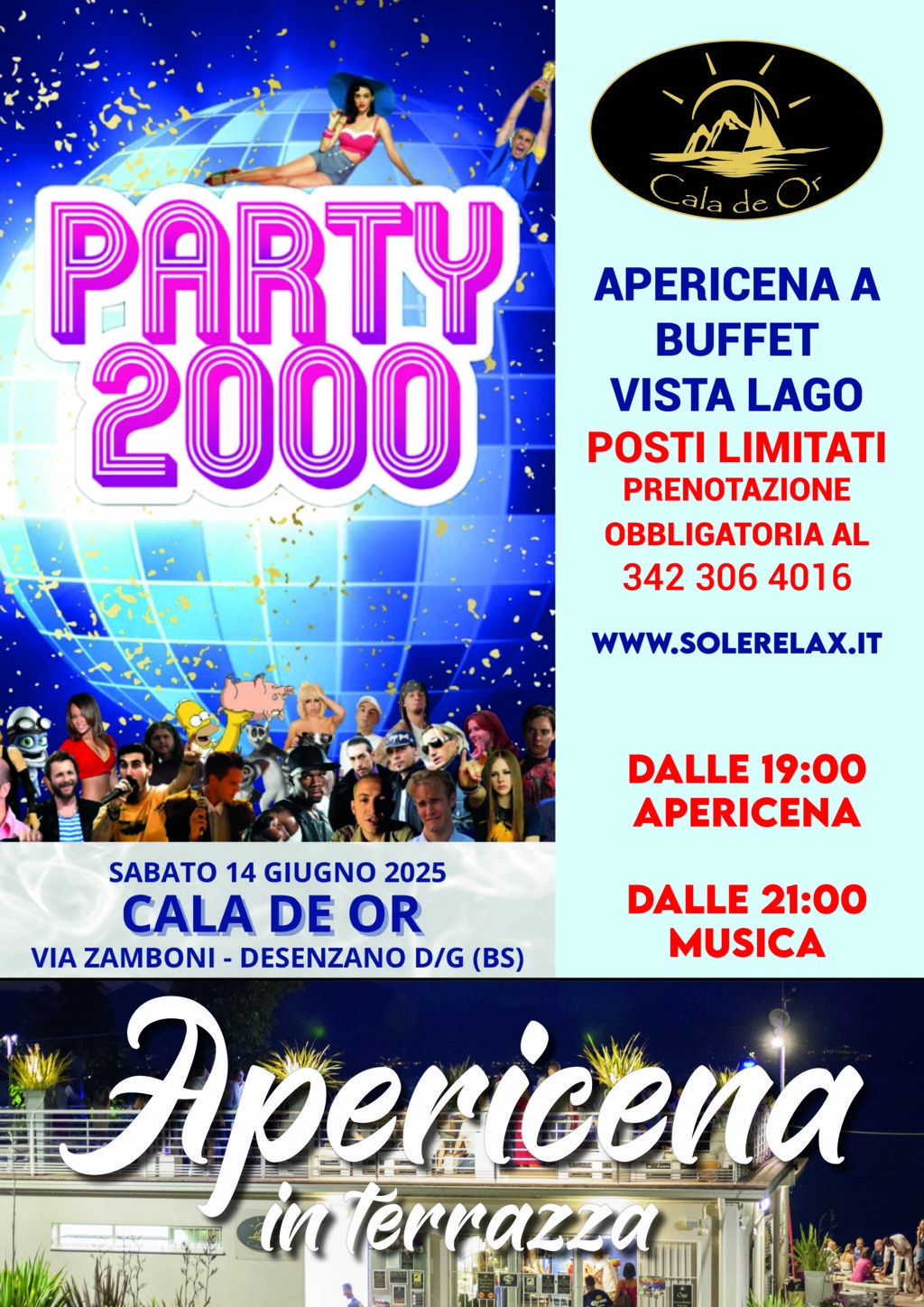 Party 2000 - Cala de Or - Desenzano del Garda - Apericena in Terrazza - Sabato 14 Giugno