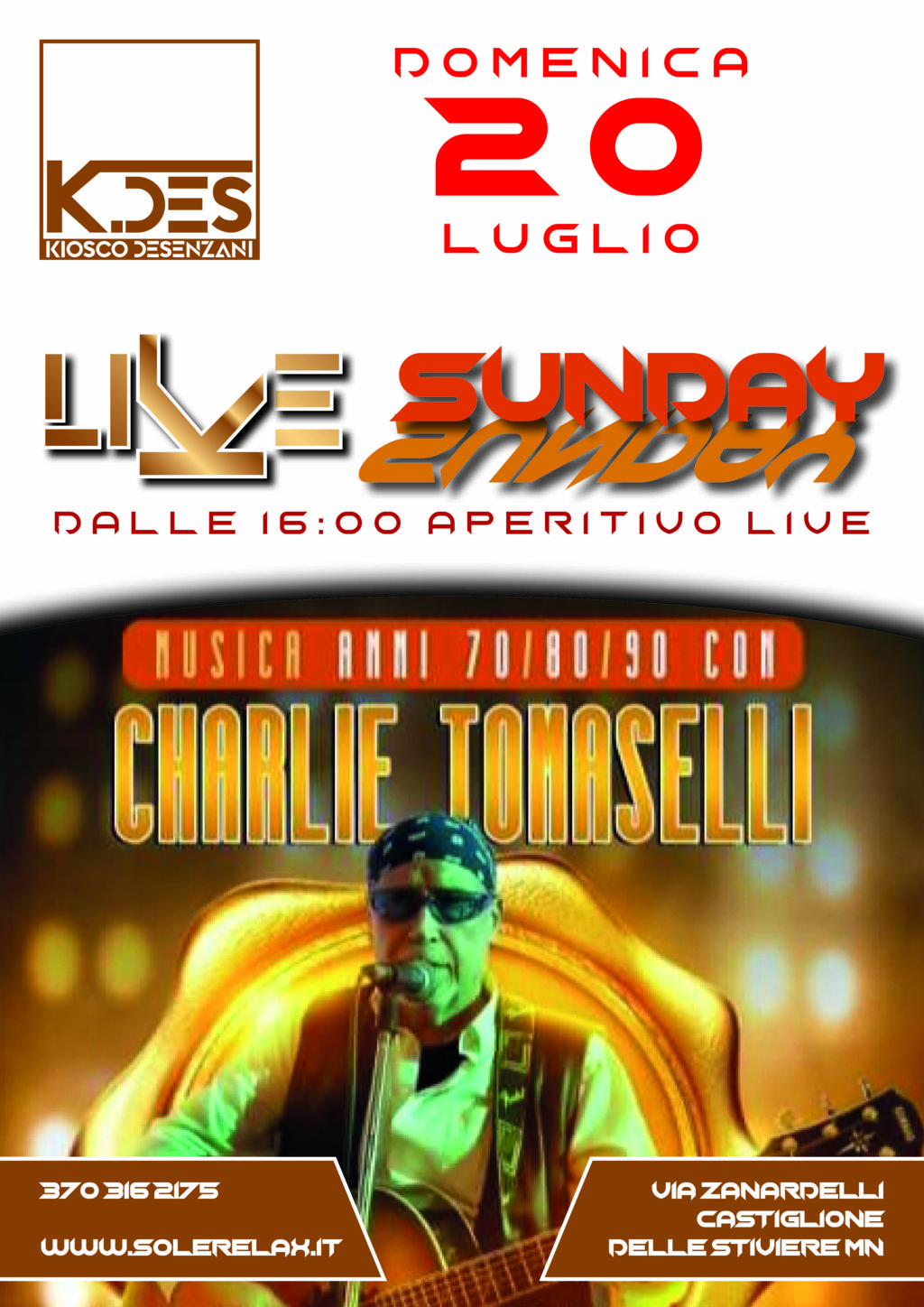 live sunday 20 luglio con charlie tomaselli al KDES