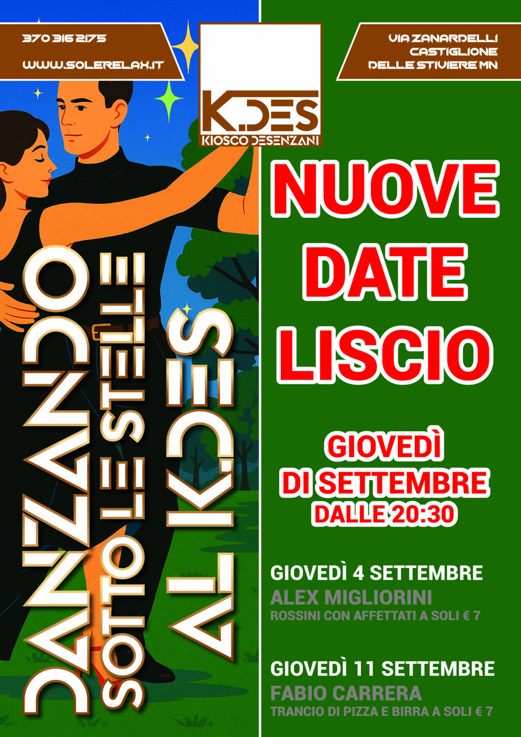 Ballando sotto le Stelle al K.des - Nuove Date Liscio Settembre
