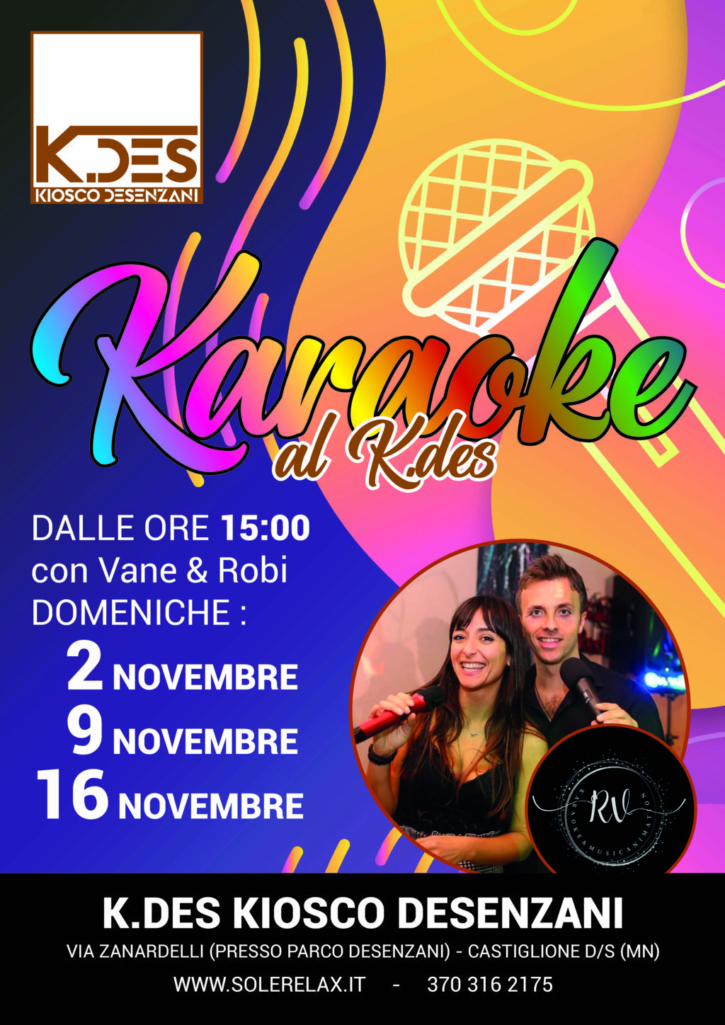Karaoke al k.des novembre 2025 con Robi e Vane