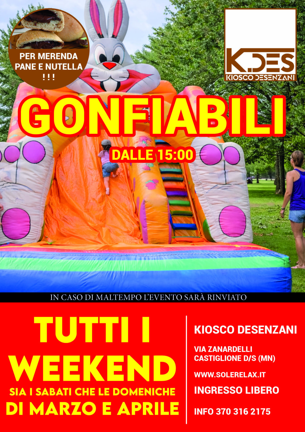 tutti i weekend di marzo e aprile gonfiabili per bambini al K.DES