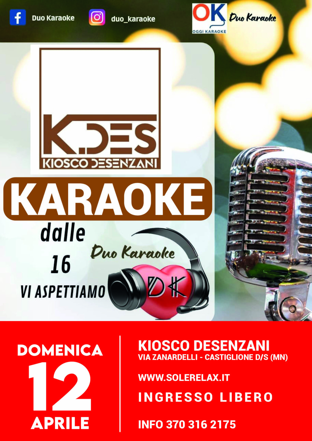 12 aprile DUO KARAOKE karaoke k.des
