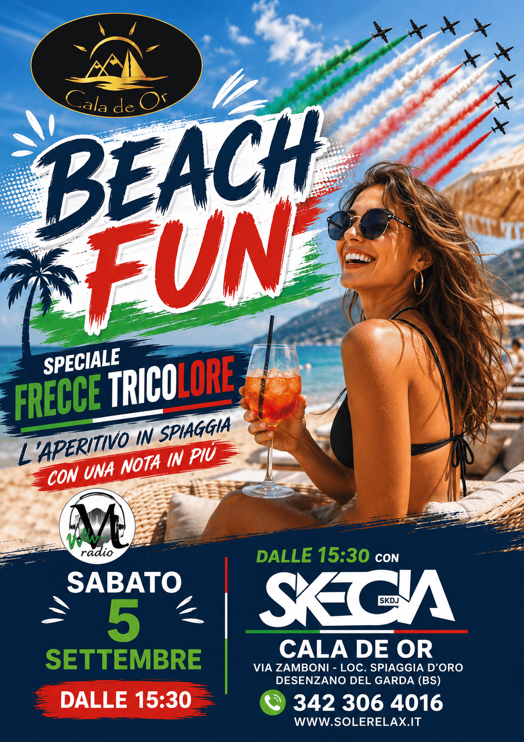 Beach Fun Speciale Frecce Tricolori Sabato 5 Settembre al Cala de Or di Desenzano del Garda con Dj Skegia
