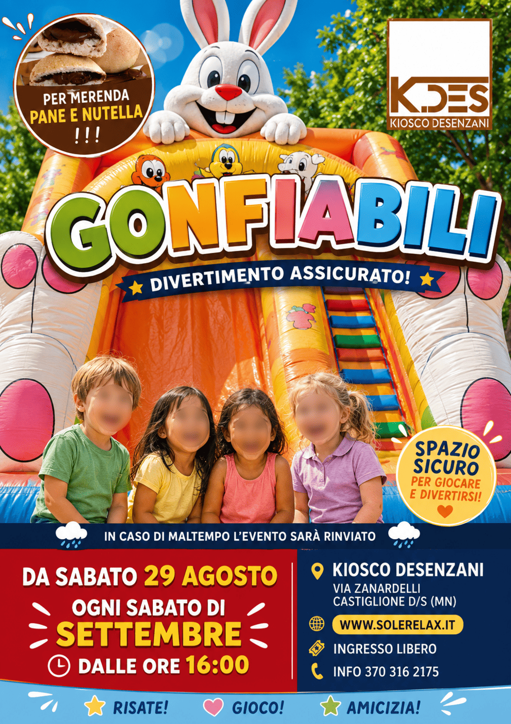 Gonfiabili Settembre al K.DES Kiosco Desenzani di Castiglione delle Stiviere (MN) presso il Parco Desenzani ogni sabato