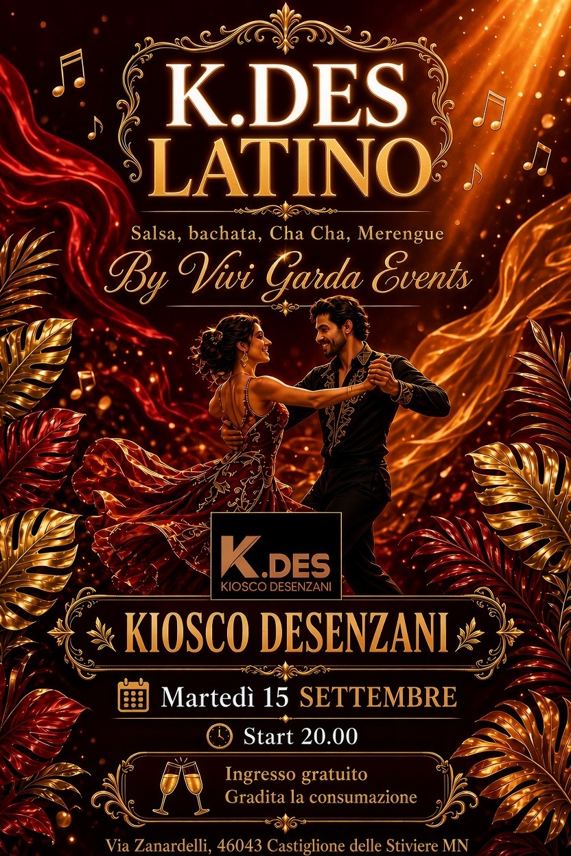 K.DES Latino arriva a Castiglione delle Stiviere martedì 15 settembre salsa, bachata, cha cha e merengue dalle 2000. Ingresso gratuito.