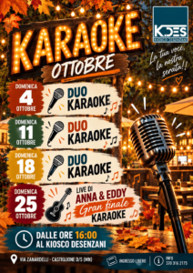 Ogni Domenica vi aspettiamo al K.DES per il Karaoke Ottobre 2026 presso il parco Desenzani di Castiglione delle Stiviere (MN)